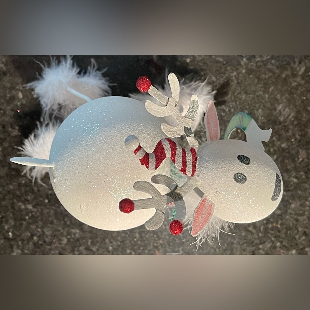 Pier 1 White Glitter Reindeer with Santa Hat & Boots Green Scarf Christmas decor - Picture 7 of 11